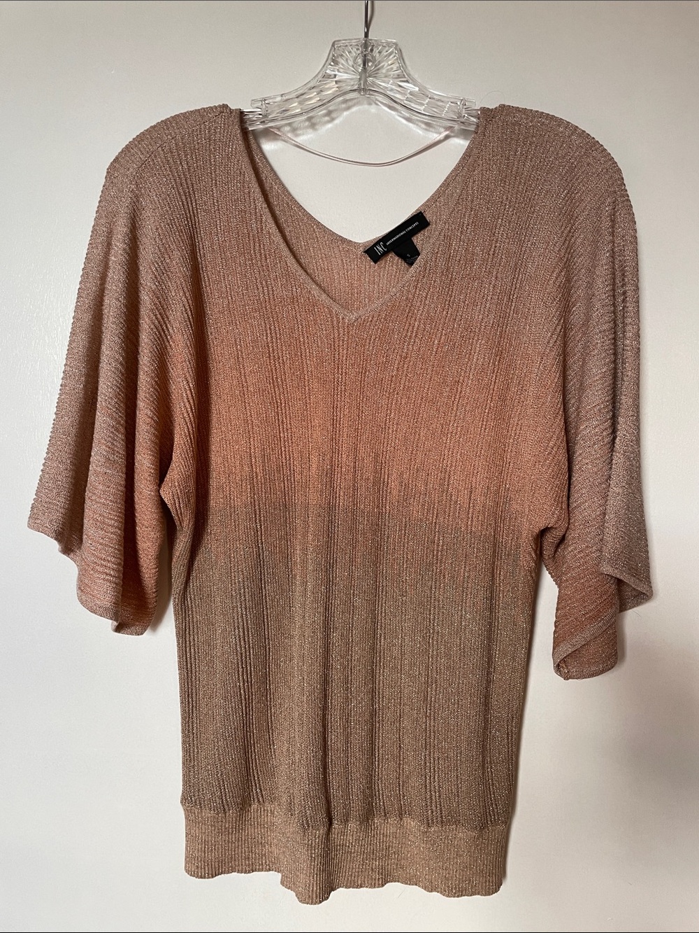INC International Concepts Rose Gold Metallic V-Neck Top